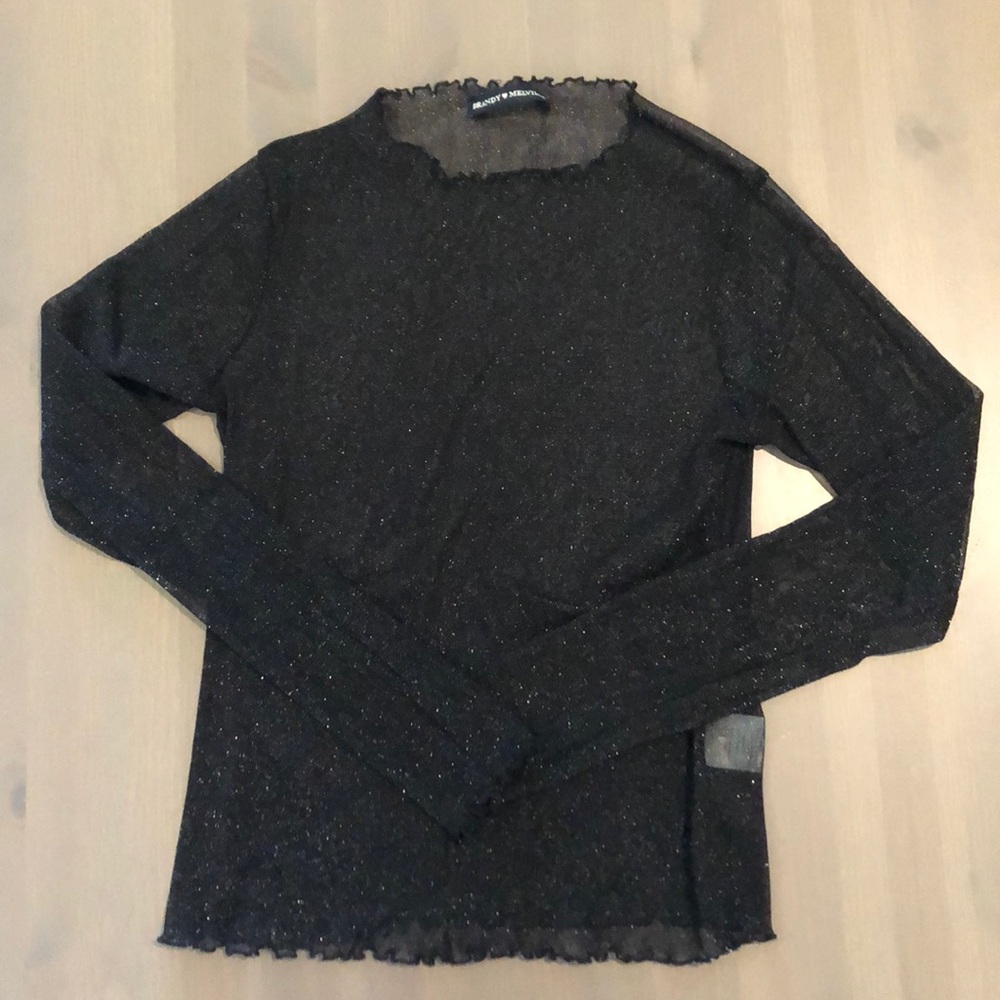 Brandy Melville black sheer glitter top NWOT